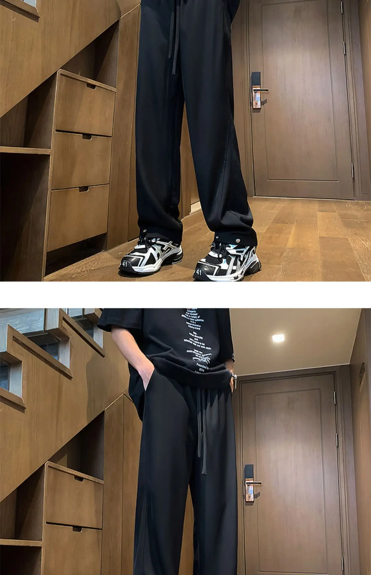 Men's Black American Casual Pants Loose Straight High Street — feature 15