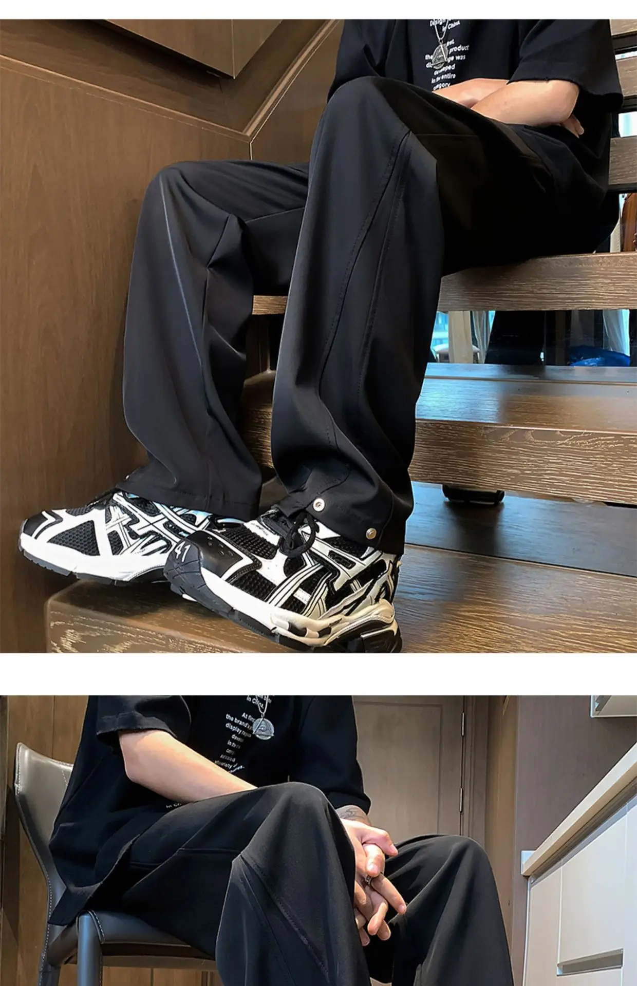 Men's Black American Casual Pants Loose Straight High Street — feature 19