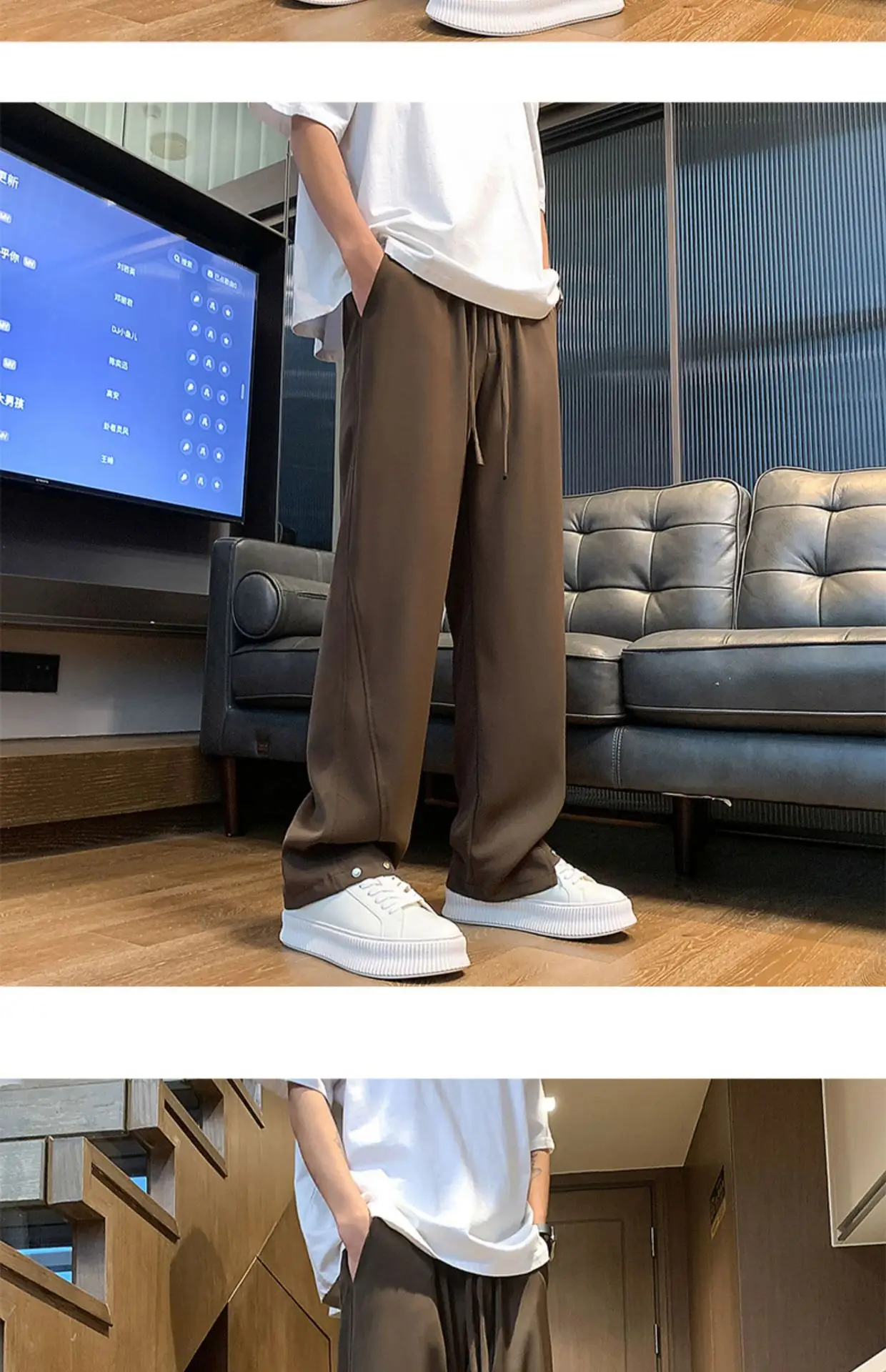 Men's Black American Casual Pants Loose Straight High Street — feature 6