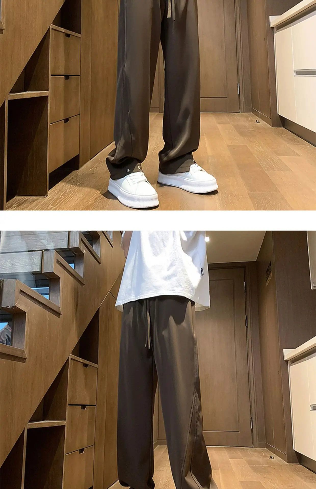 Men's Black American Casual Pants Loose Straight High Street — feature 7