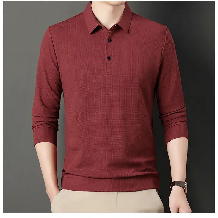 Men's Acetate Waffle Polo Shirt Navy Blue - Image 12