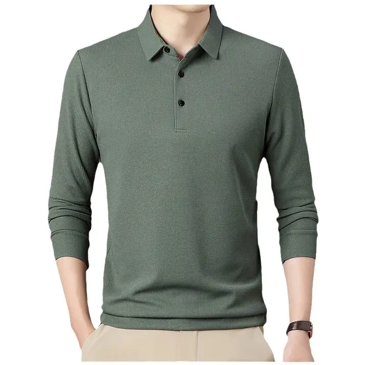 Men's Acetate Waffle Polo Shirt Navy Blue - Image 13