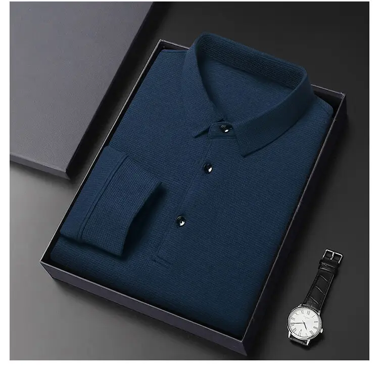 Men's Acetate Waffle Polo Shirt Navy Blue — feature 10