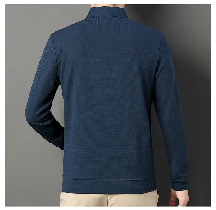 Men's Acetate Waffle Polo Shirt Navy Blue — feature 11