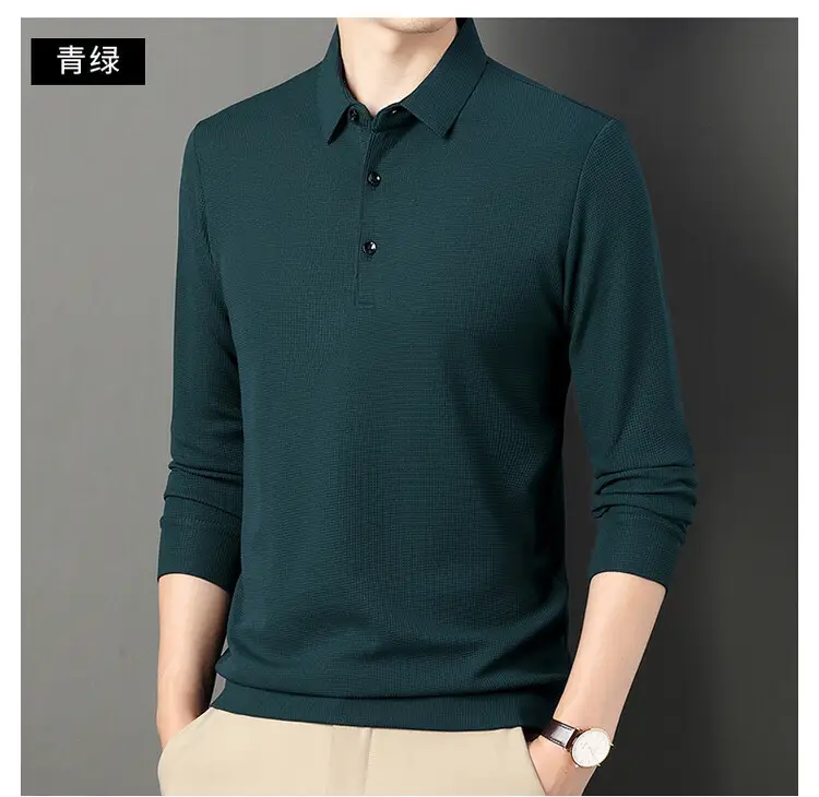 Men's Acetate Waffle Polo Shirt Navy Blue — feature 15