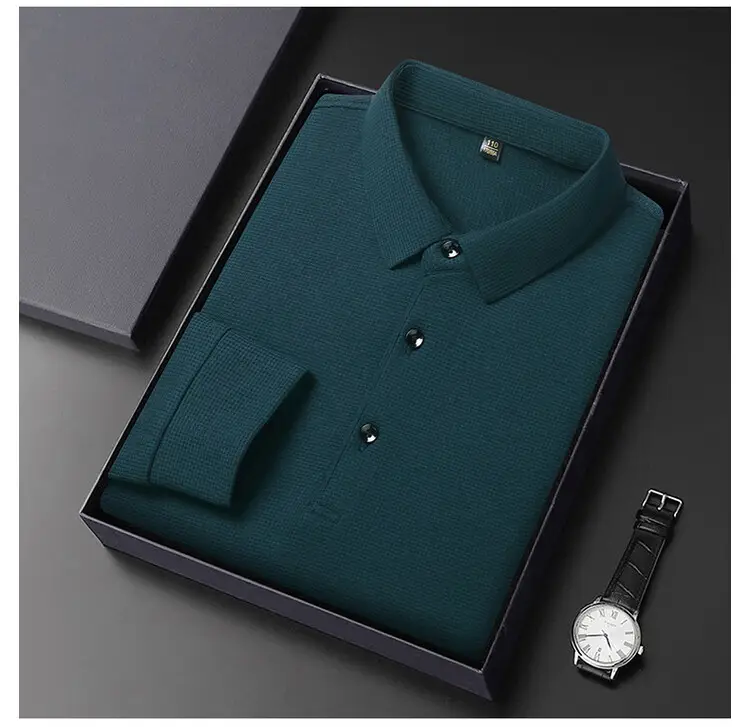 Men's Acetate Waffle Polo Shirt Navy Blue — feature 17