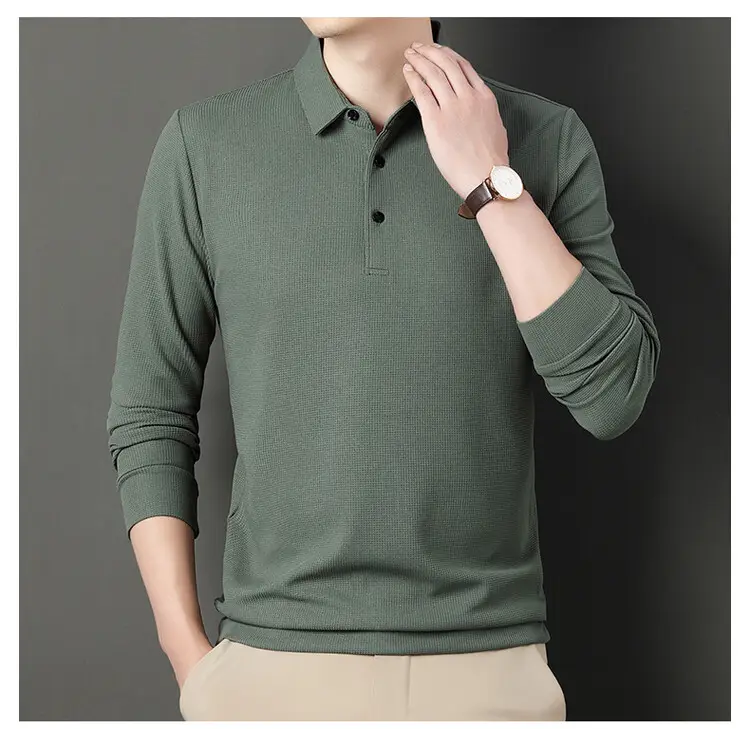 Men's Acetate Waffle Polo Shirt Navy Blue — feature 23