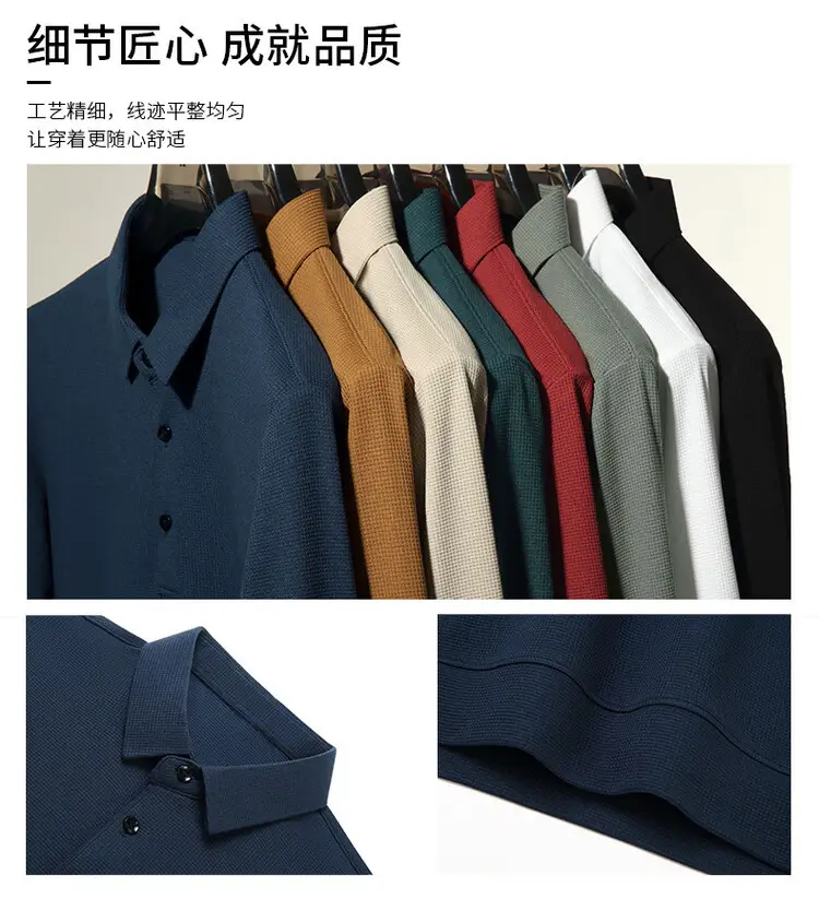 Men's Acetate Waffle Polo Shirt Navy Blue — feature 4