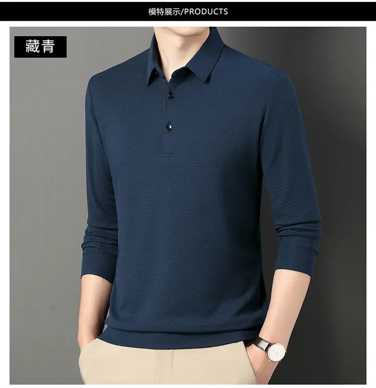 Men's Acetate Waffle Polo Shirt Navy Blue — feature 9