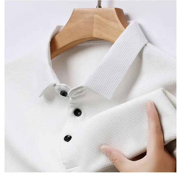 Men's Acetate Waffle Polo Shirt Navy Blue - Image 2