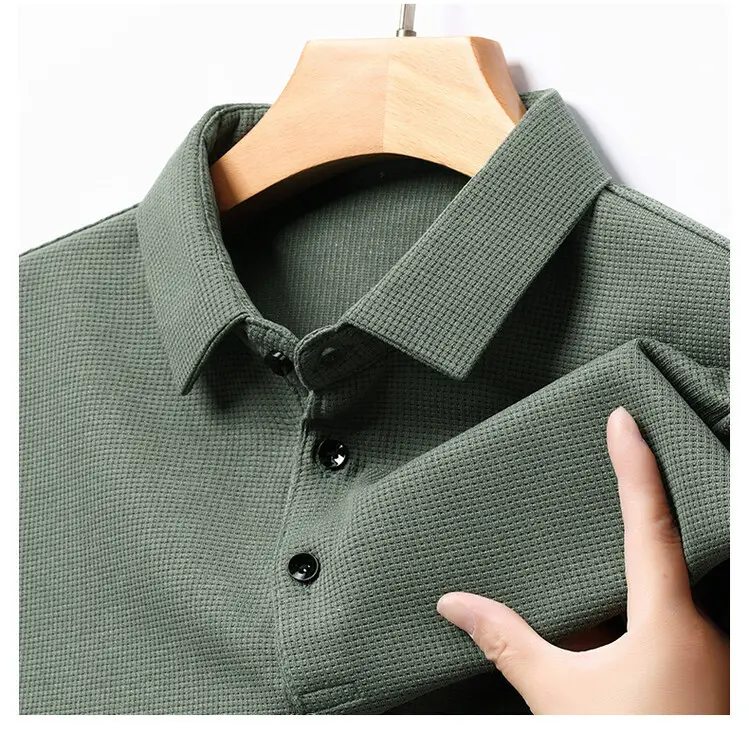Men's Acetate Waffle Polo Shirt Navy Blue - Image 3
