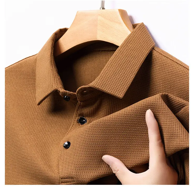 Men's Acetate Waffle Polo Shirt Navy Blue - Image 5