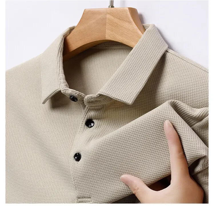 Men's Acetate Waffle Polo Shirt Navy Blue - Image 6