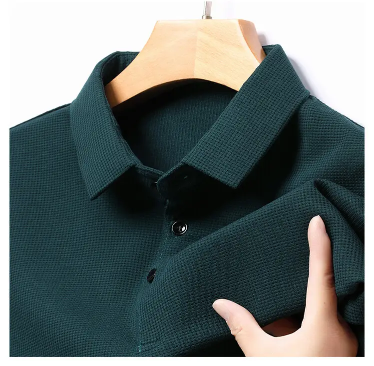 Men's Acetate Waffle Polo Shirt Navy Blue - Image 7