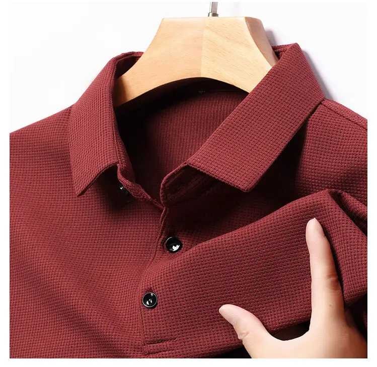 Men's Acetate Waffle Polo Shirt Navy Blue - Image 8