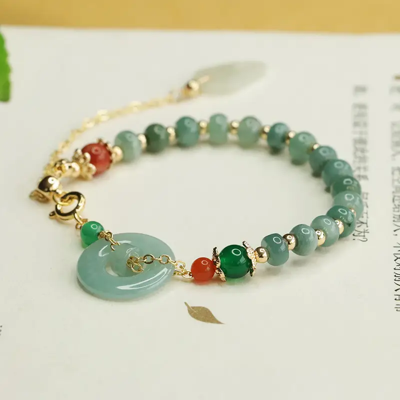 Blue Jade Horizontal Peace Ring Bracelet for Women - Image 3