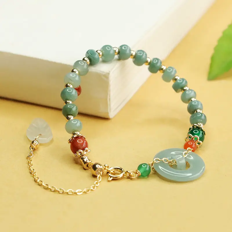 Blue Jade Horizontal Peace Ring Bracelet for Women - Image 4