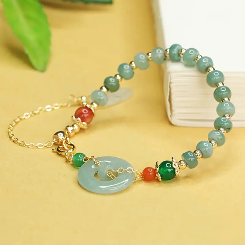 Blue Jade Horizontal Peace Ring Bracelet for Women - Image 5