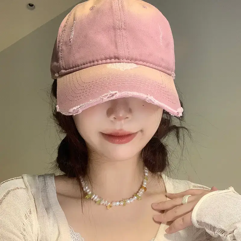 Pink Korean Style Baseball Cap for Women with Wide Brim - Image 9