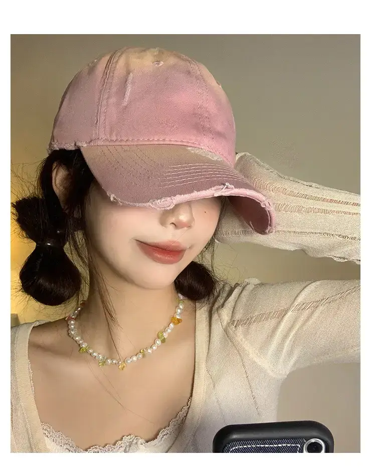 Pink Korean Style Baseball Cap for Women with Wide Brim — feature 7
