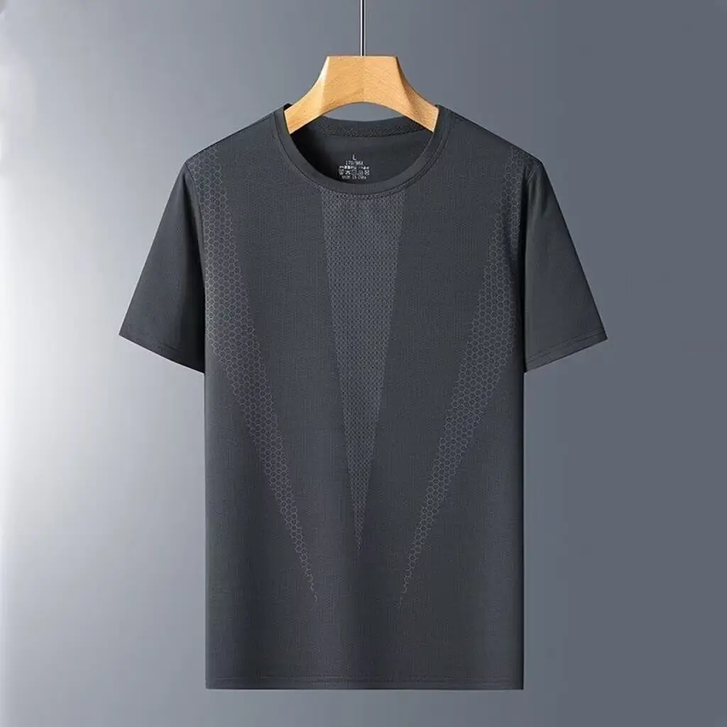 Men Blue Ice Silk Mesh T-Shirt Short Sleeve - Image 11