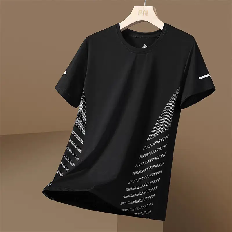 Men Blue Ice Silk Mesh T-Shirt Short Sleeve - Image 2