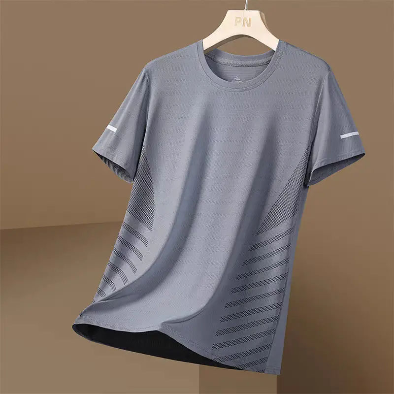 Men Blue Ice Silk Mesh T-Shirt Short Sleeve - Image 3
