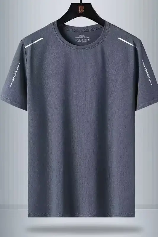 Men Blue Ice Silk Mesh T-Shirt Short Sleeve - Image 15