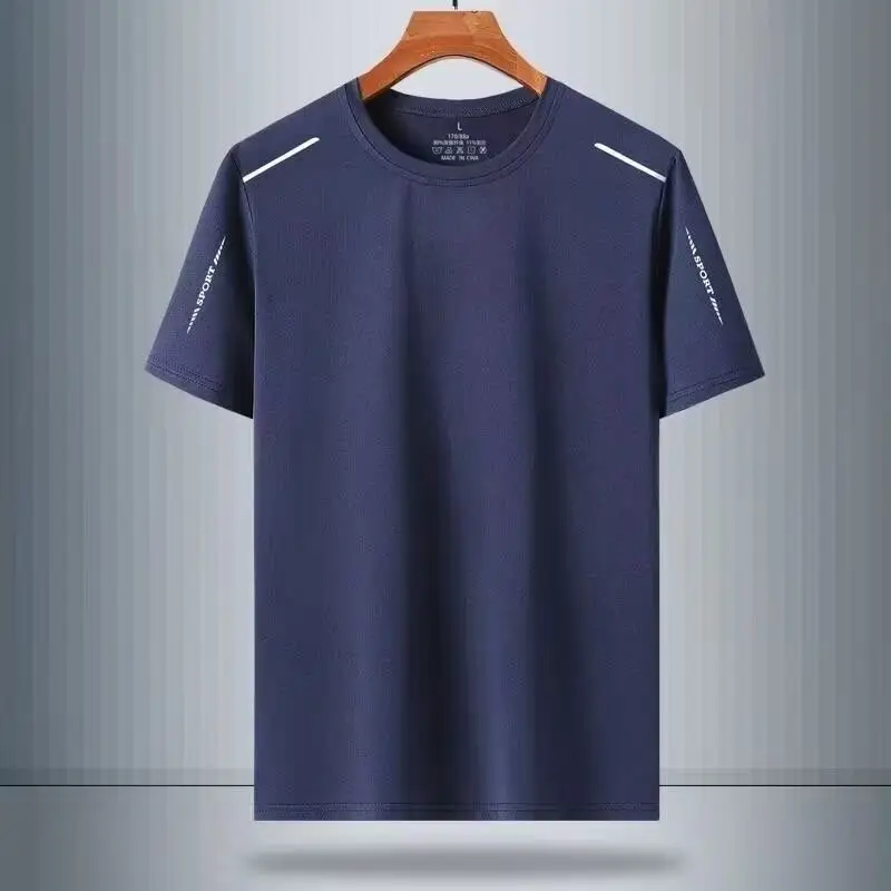 Men Blue Ice Silk Mesh T-Shirt Short Sleeve - Image 16