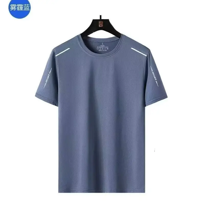 Men Blue Ice Silk Mesh T-Shirt Short Sleeve - Image 17