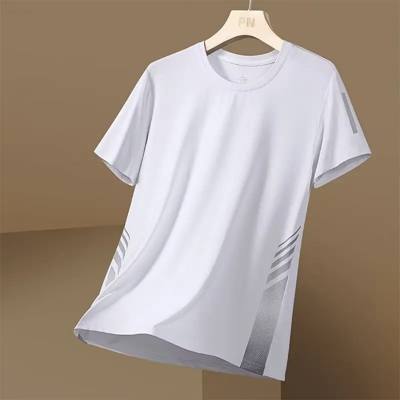 Men Blue Ice Silk Mesh T-Shirt Short Sleeve - Image 5