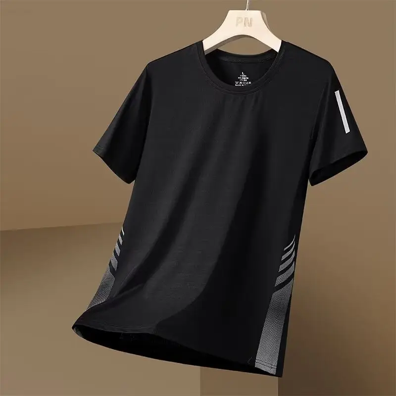 Men Blue Ice Silk Mesh T-Shirt Short Sleeve - Image 6