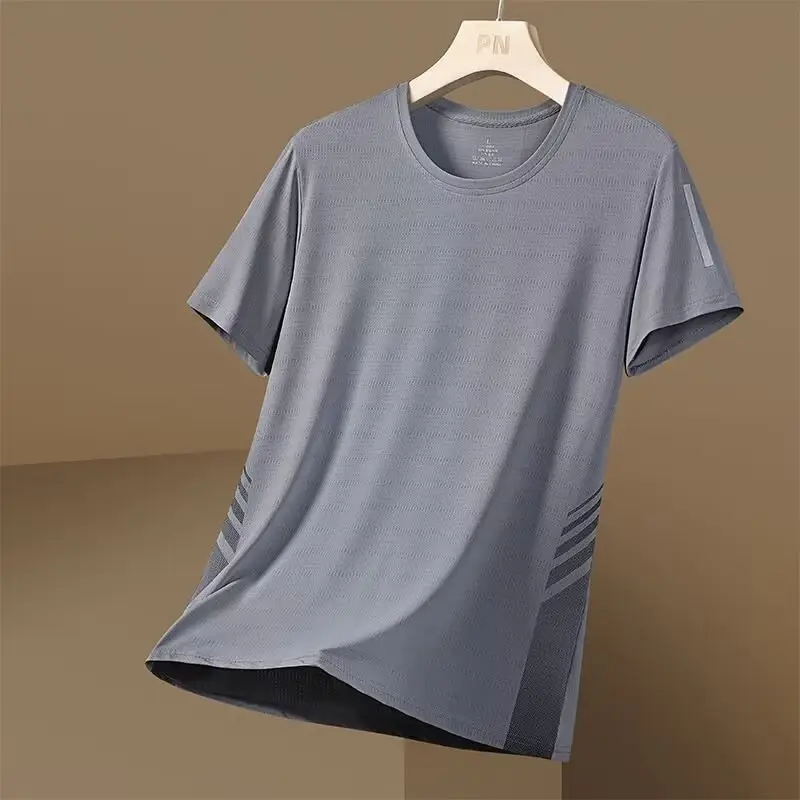 Men Blue Ice Silk Mesh T-Shirt Short Sleeve - Image 7