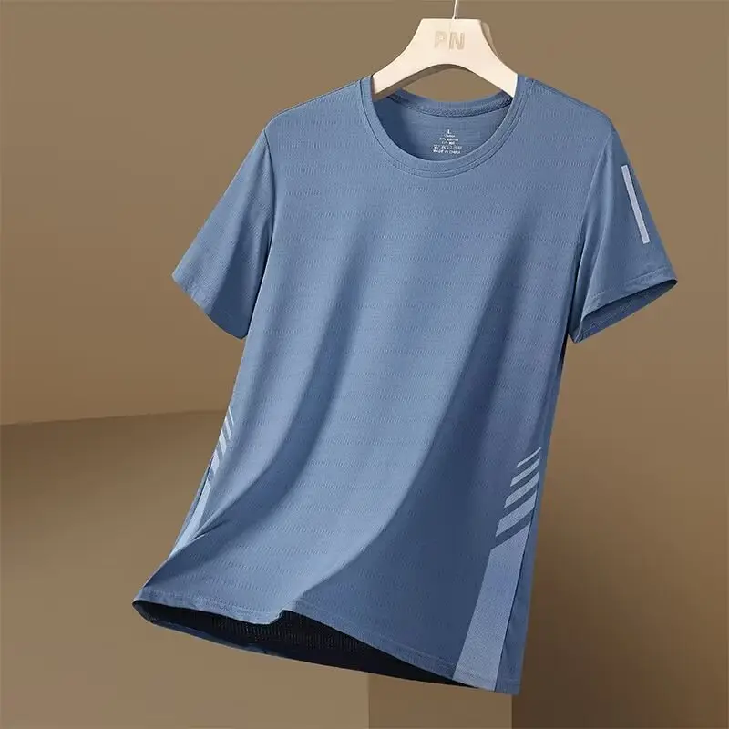Men Blue Ice Silk Mesh T-Shirt Short Sleeve - Image 8