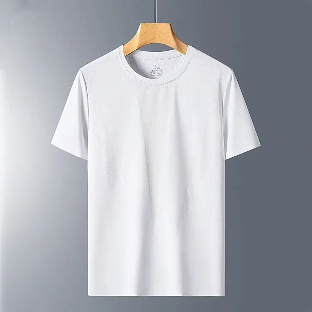 Men Blue Ice Silk Mesh T-Shirt Short Sleeve - Image 9