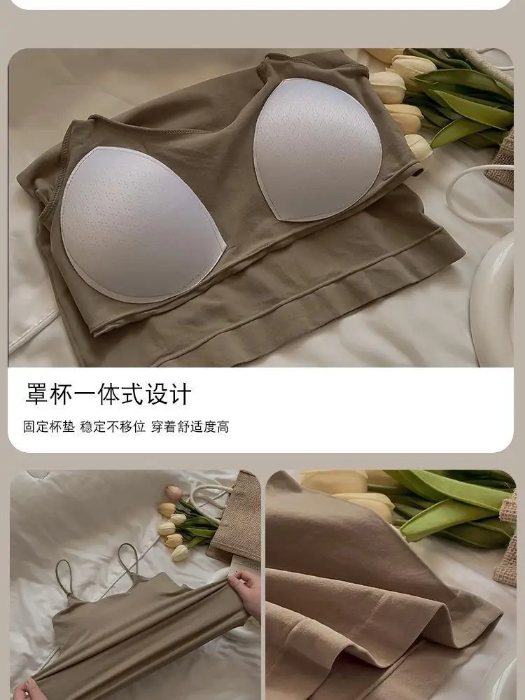 Solid Color Camisole with Built-In Bra, Sleeveless Outerwear, Tube Top, Fashionable and Versatile — feature 12