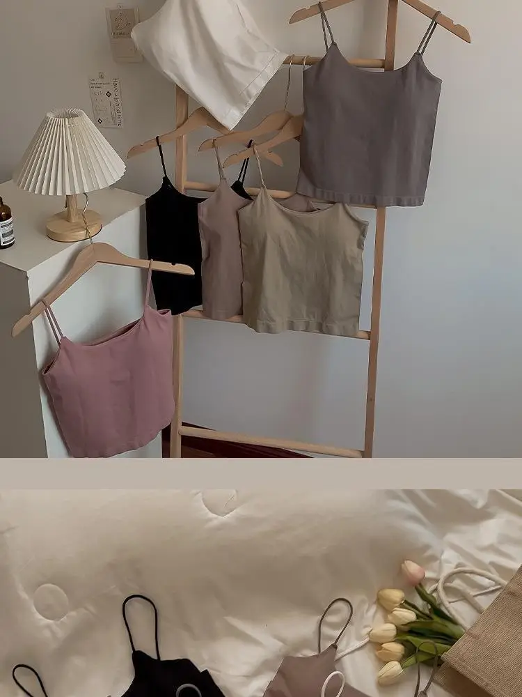 Solid Color Camisole with Built-In Bra, Sleeveless Outerwear, Tube Top, Fashionable and Versatile — feature 14