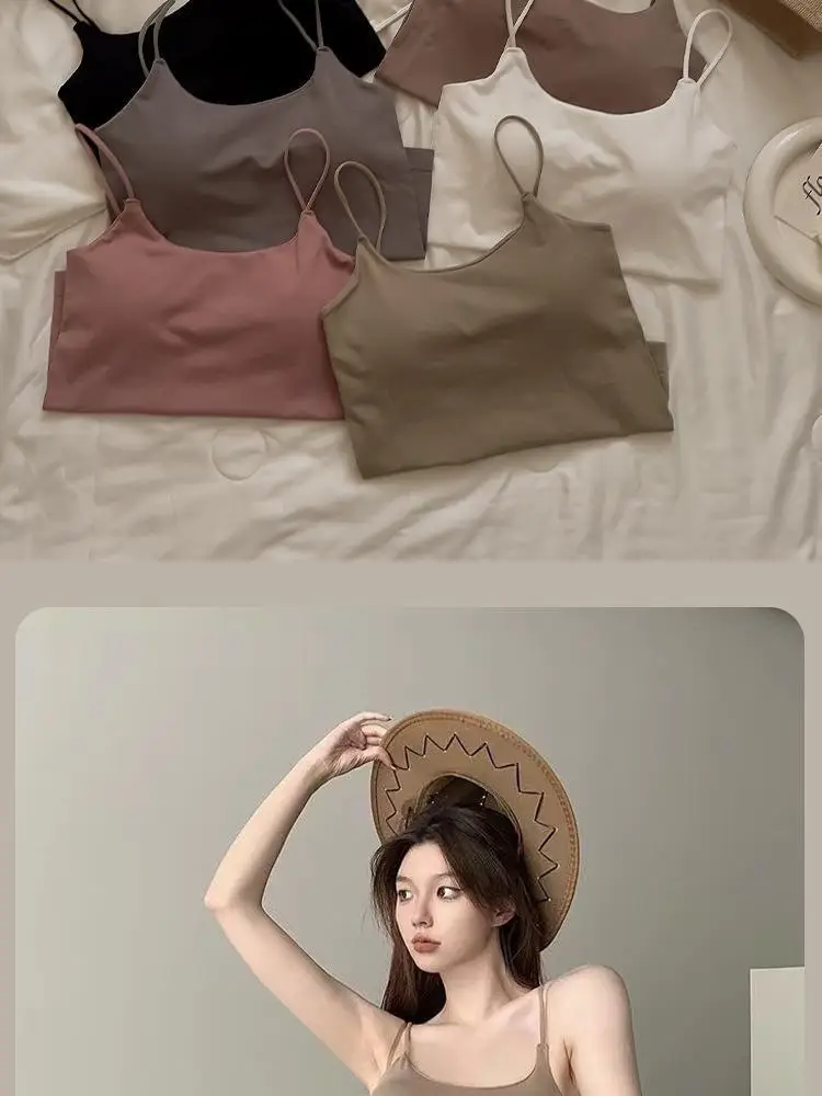 Solid Color Camisole with Built-In Bra, Sleeveless Outerwear, Tube Top, Fashionable and Versatile — feature 15