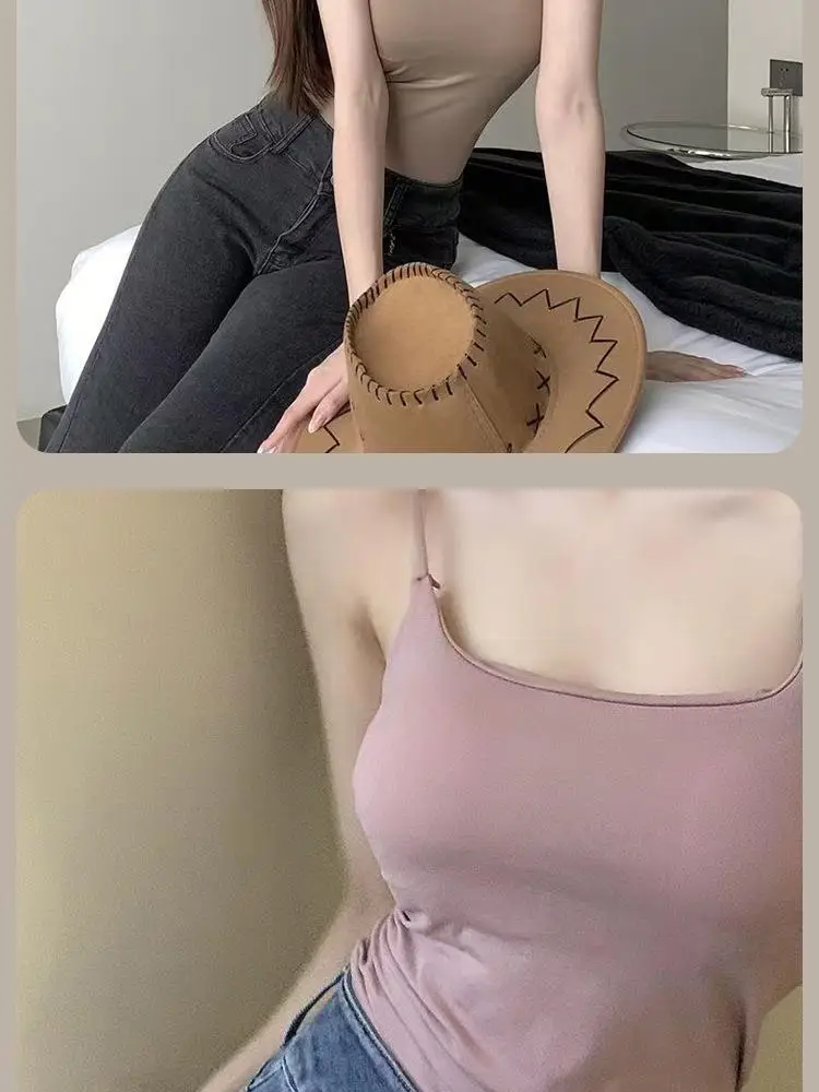 Solid Color Camisole with Built-In Bra, Sleeveless Outerwear, Tube Top, Fashionable and Versatile — feature 17
