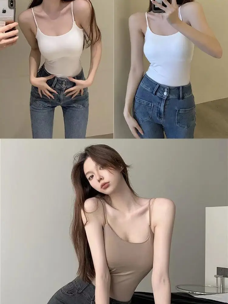 Solid Color Camisole with Built-In Bra, Sleeveless Outerwear, Tube Top, Fashionable and Versatile — feature 8