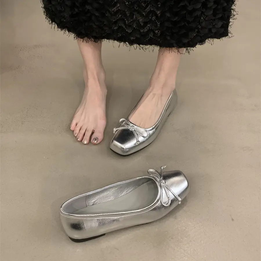 Women's White Bow Flat Shoes Low Cut 2024 - Image 6