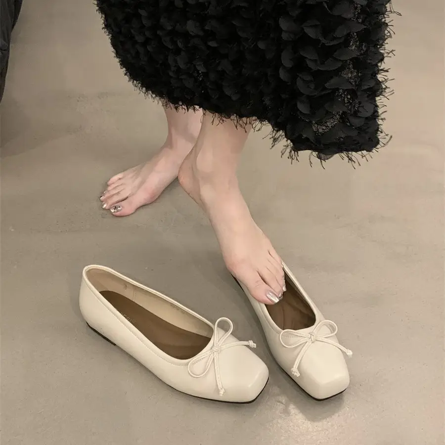 Women's White Bow Flat Shoes Low Cut 2024 - Image 9