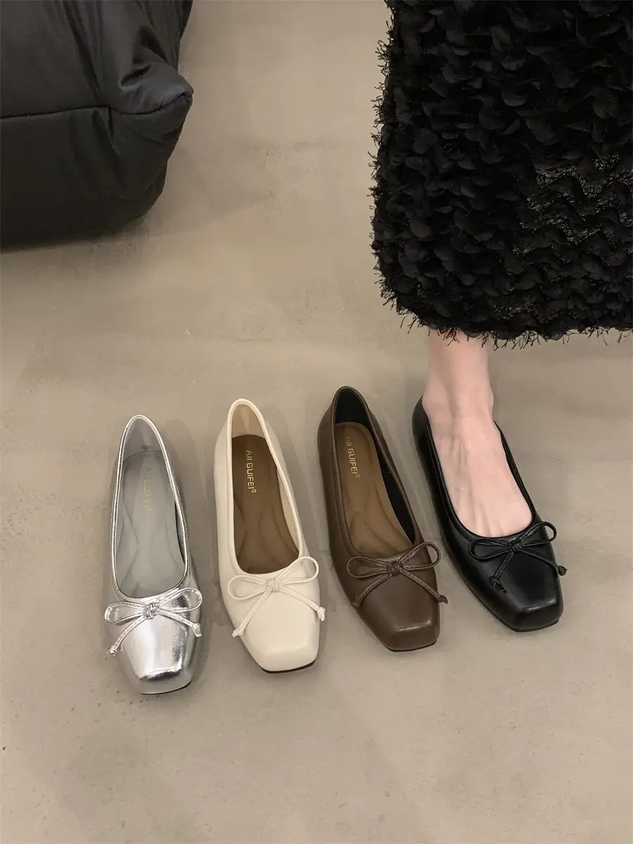 Women's White Bow Flat Shoes Low Cut 2024 — feature 1