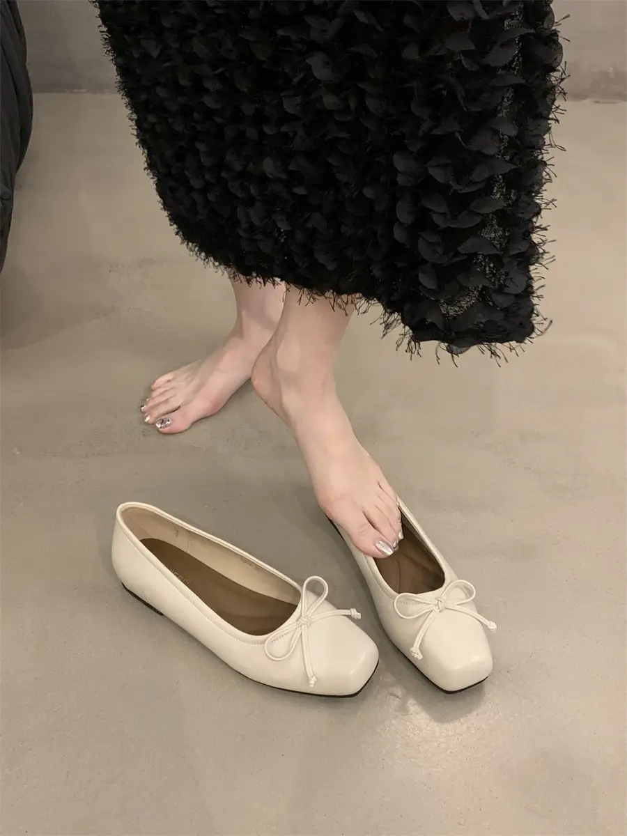 Women's White Bow Flat Shoes Low Cut 2024 — feature 2