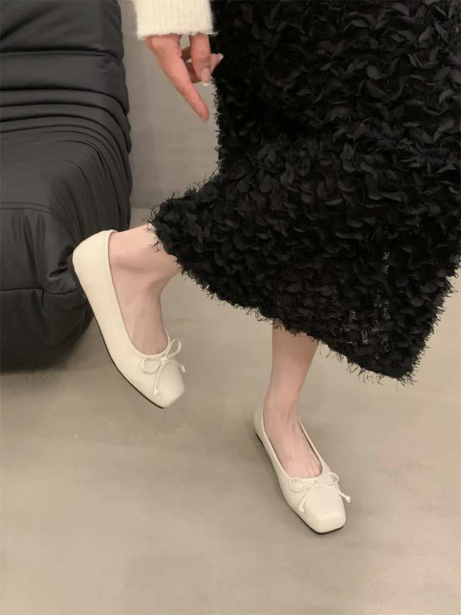 Women's White Bow Flat Shoes Low Cut 2024 — feature 3