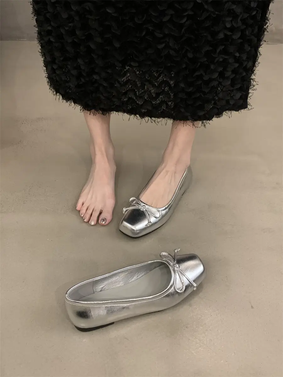 Women's White Bow Flat Shoes Low Cut 2024 — feature 4