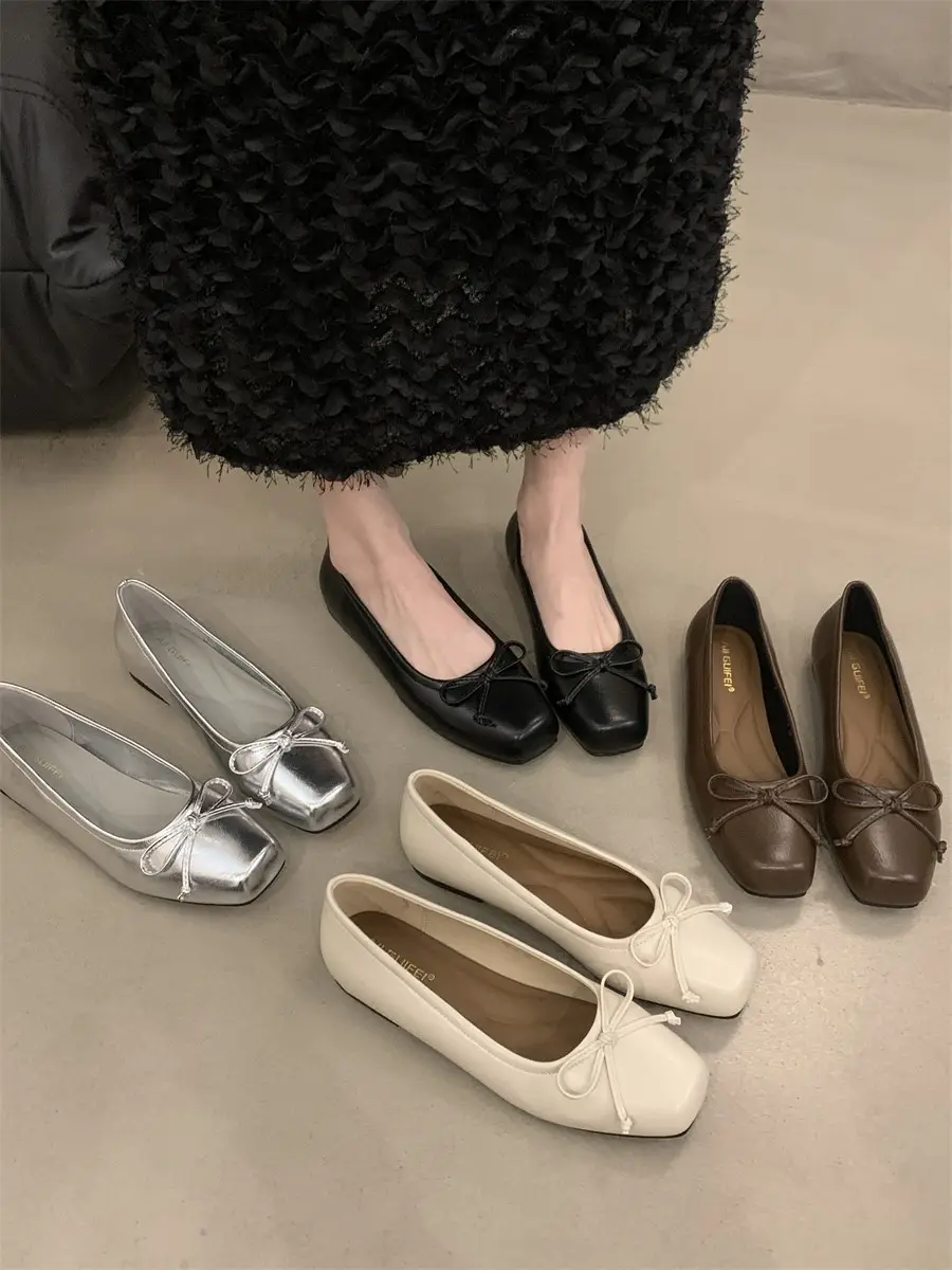 Women's White Bow Flat Shoes Low Cut 2024 — feature 9