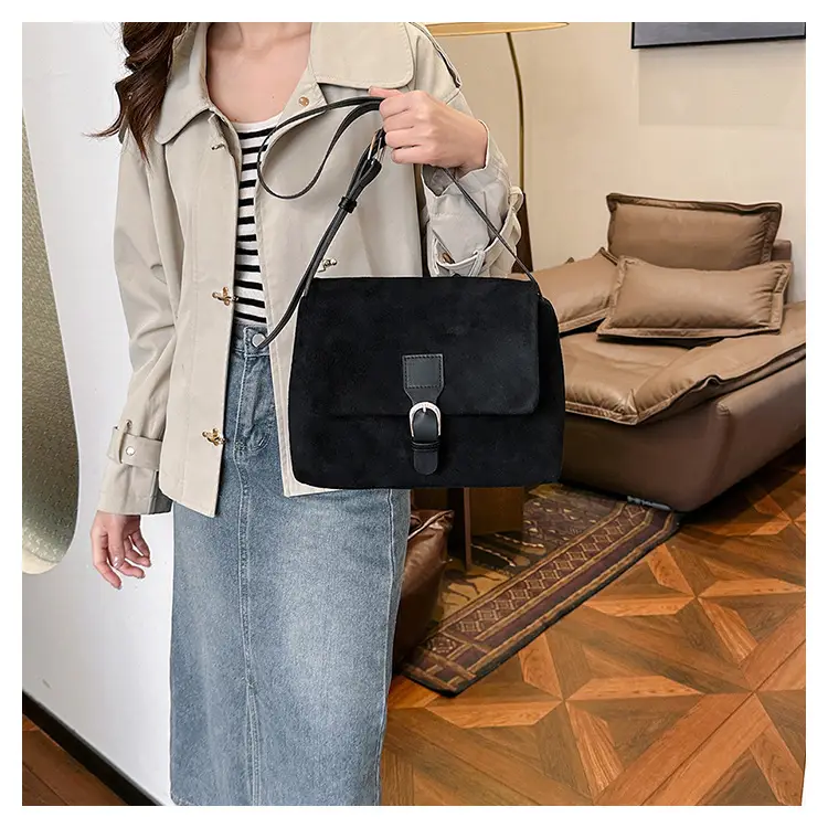 Black Frosted Velvet Shoulder Bag for Women — feature 10