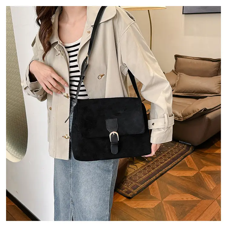 Black Frosted Velvet Shoulder Bag for Women — feature 11