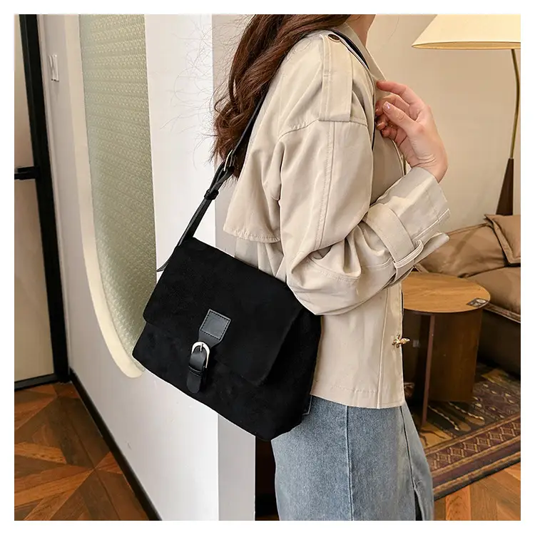 Black Frosted Velvet Shoulder Bag for Women — feature 12